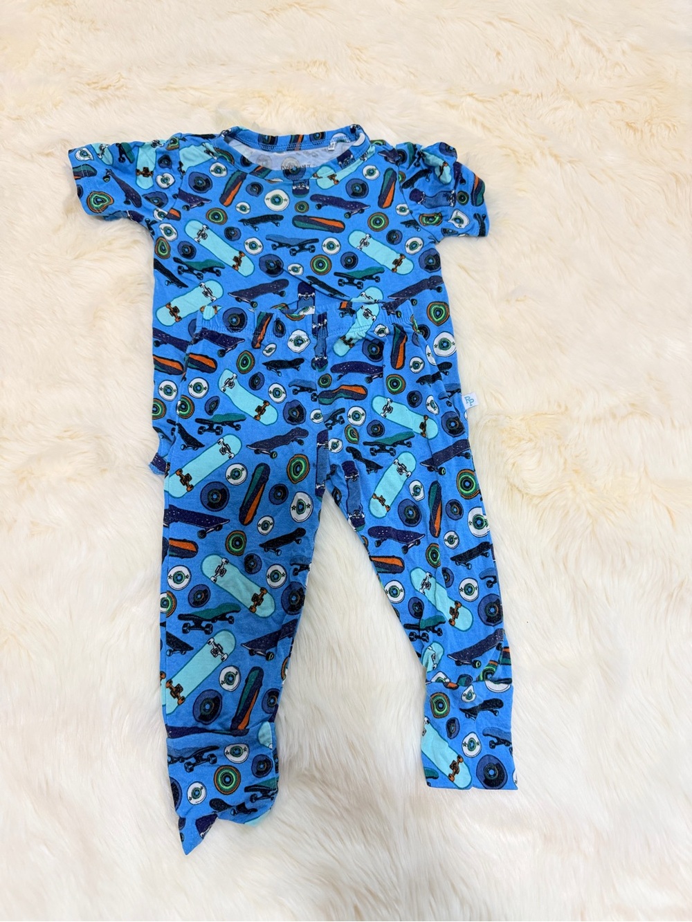 Posh Peanut Blue Skateboard Print Footie Pajamas size 6-12 M